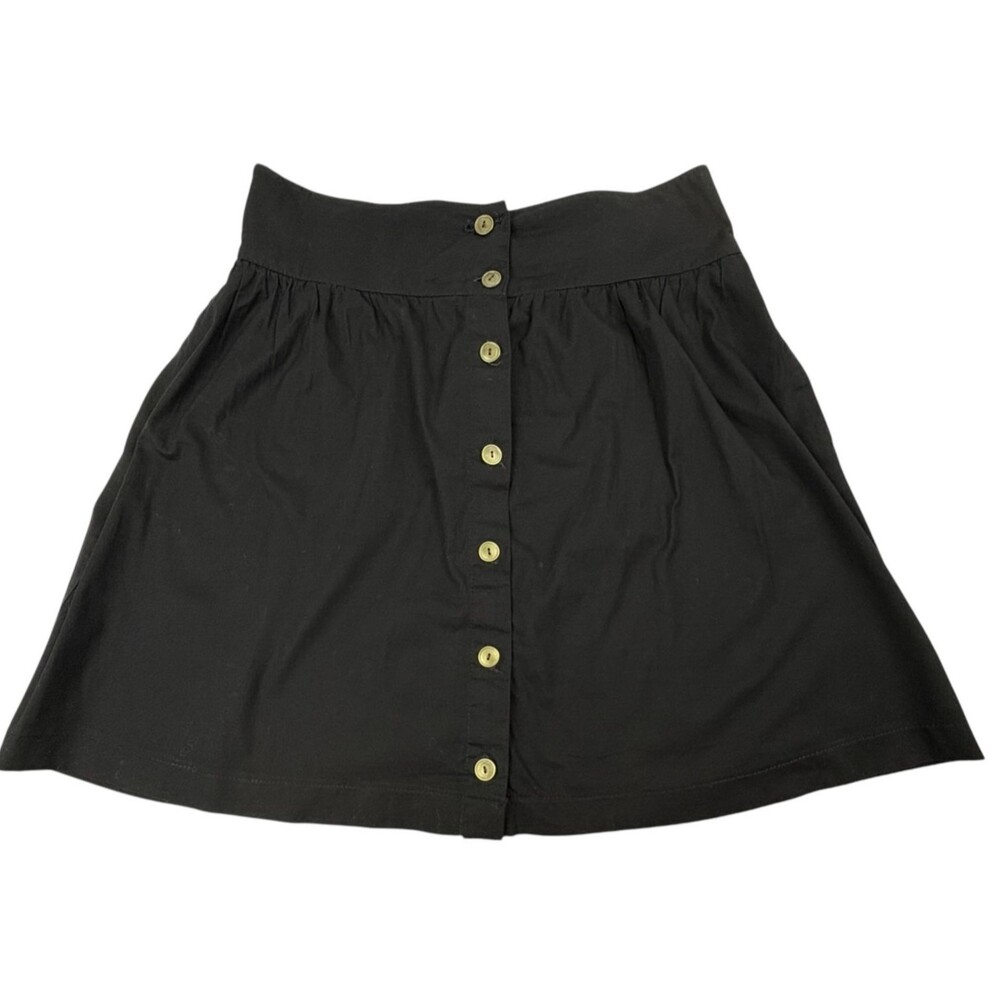 Tropical Wear Black Cotton Button Front A-Line Skirt Lightweight Pockets Girly M